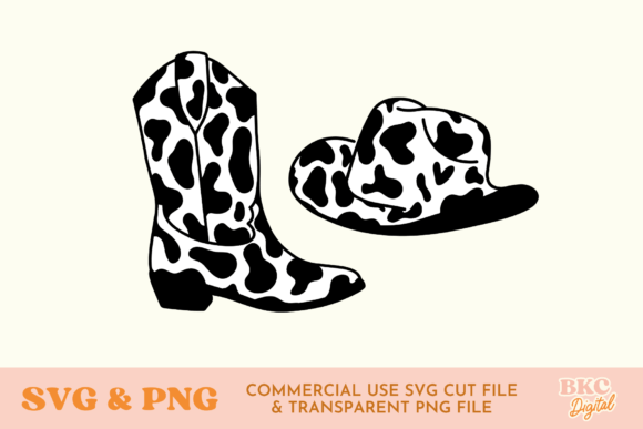 Cow Print Cowboy Boots Hat SVG PNG Review