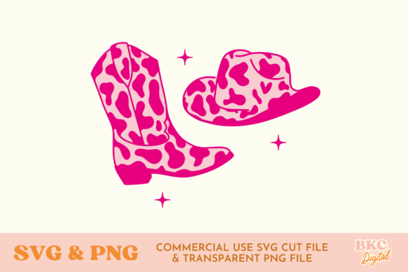 Pink Cow Print Cowboy Boot Hat SVG